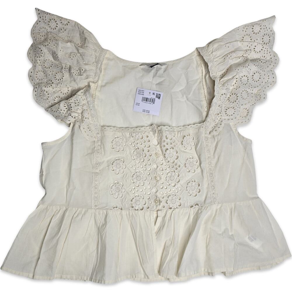 American Eagle Eyelet Lace Peplum Top Womens M Ivory Cottagecore Boho NWT - Picture 12 of 12